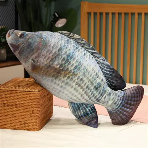 仿真鲫鱼毛绒玩具鲤鱼抱枕公仔靠垫逗猫玩偶草鱼淡水鱼生日定 制