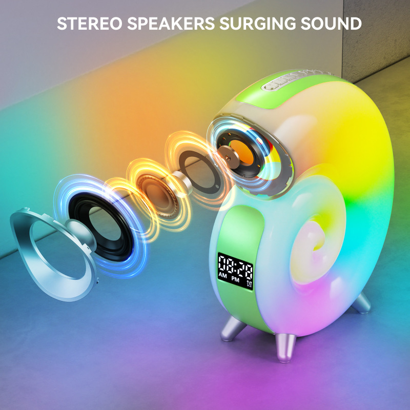 新しい Ai 音声スマート Bluetooth スピーカー Conch ランプには、ホワイト ノイズ睡眠目覚まし時計モバイル APP 制御が付属しています|undefined