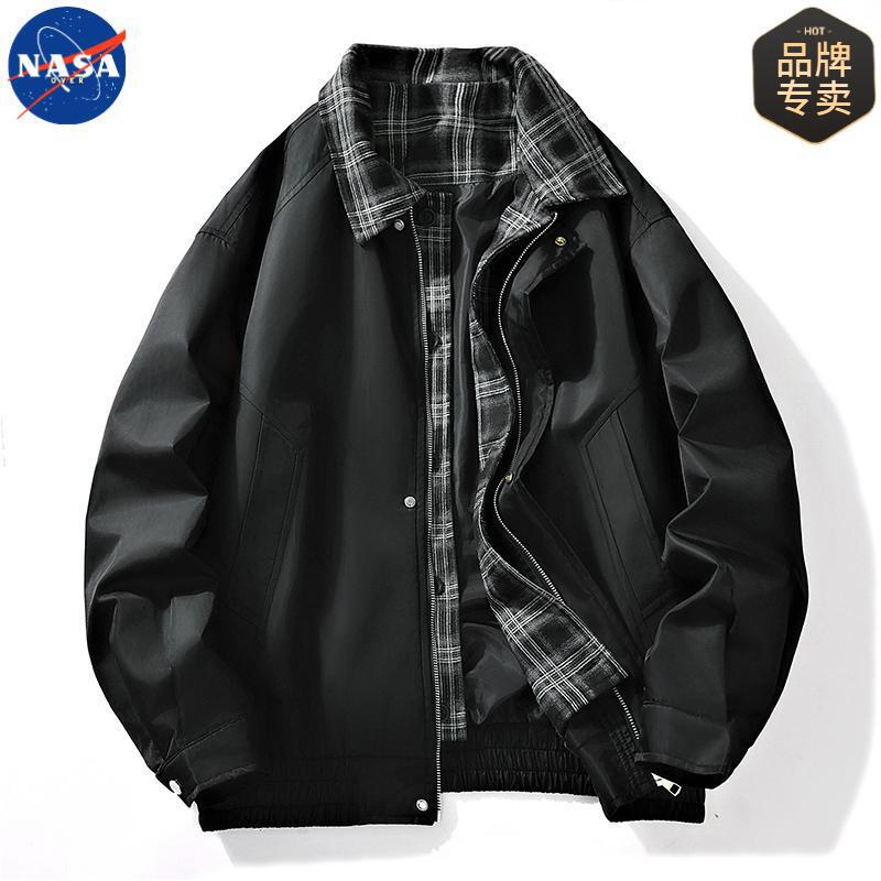 NASA Brand Joint 2025 Spring Fake Two-Piece Plaid Jacket Men's American Fashion Brand Premium Sense Jacket for Men NASA Brand Joint 2025 Spring Fake Two-Piece Plaid Jacket Men's American Fashion Brand Premium Sense Jacket for Men