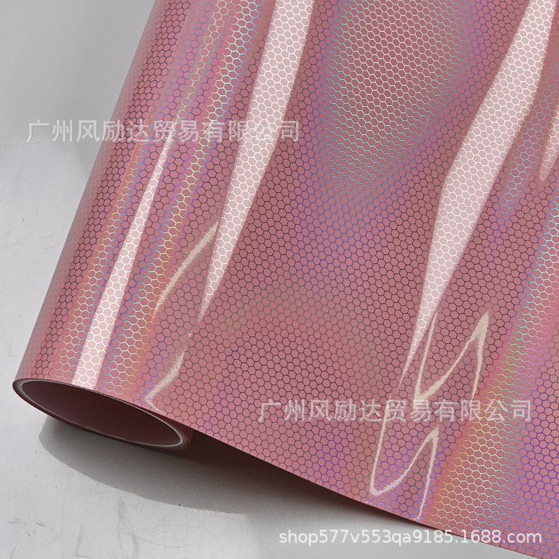 PET Laser Honeycomb Rainbow Carbon Fiber Interior Trim Glossy Black Red Silver Full Body Motorcycle Color Change Film