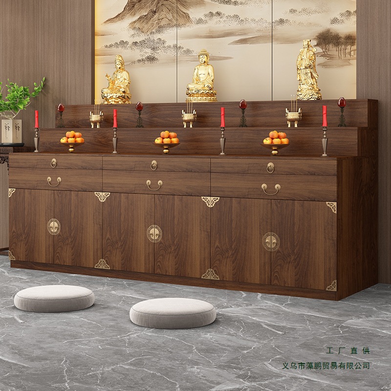 Buddhist Altar Table for Home Use, New Chinese Style Three-Tier Shrine Table, Guanyin Buddha Statue, God of Wealth Offering Table, Incense Table