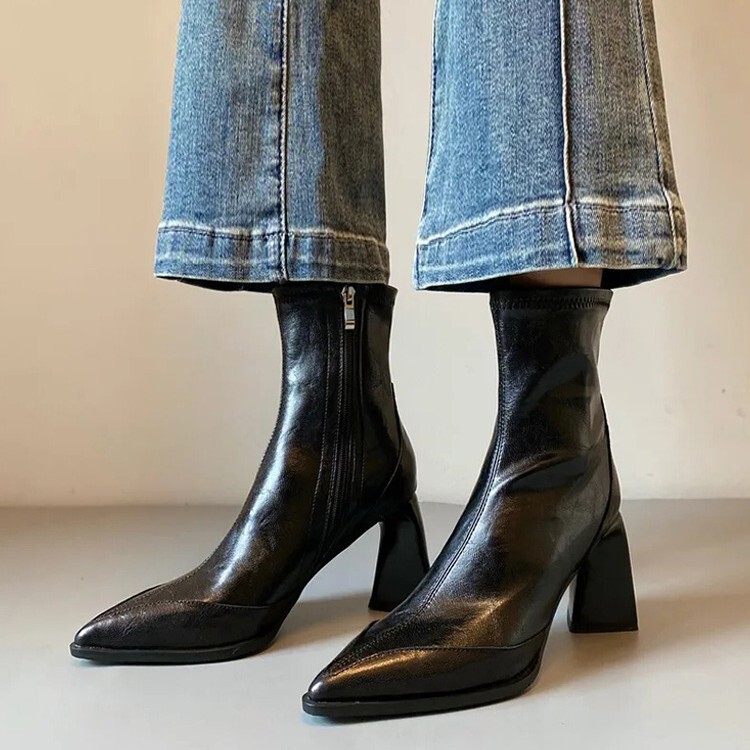 Super Soft Lambskin ~ Pointed Toe French Slim Boots 2025 Autumn and Winter New High-Heeled Martin Boots Elegant Short Boots for Women Super Soft Lambskin ~ Pointed Toe French Slim Boots 2025 Autumn and Winter New High-Heeled Martin Boots Elegant Short Boots for Women