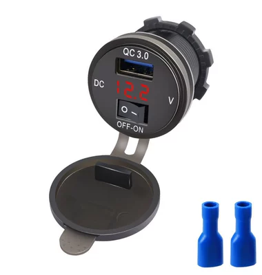Factory Direct Supply Modified Car Charger USB Car Motorcycle Charger with Switch Red Blue Green 12-24V Fast Charging (Mobil şarj cihazları) - single-qc30-switch-voltmeter-red