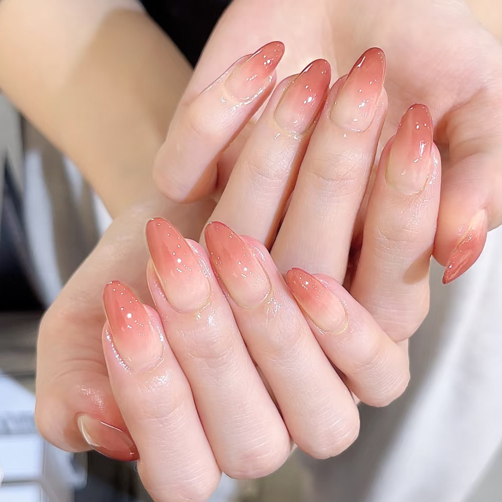 Polvo de melocotón de miel, manicure, uñas largas, uñas suaves y blanqueadoras, 24 piezas de parche de uñas falsas.
