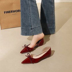 532-H150 European and American style butterfly bow decoration pointed slope heel, foot pedal side hollow low heel professional single shoe for women