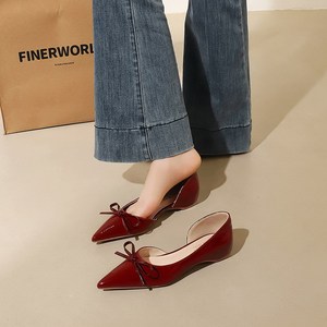 532-H150 European and American style butterfly bow decoration pointed slope heel, foot pedal side hollow low heel profes