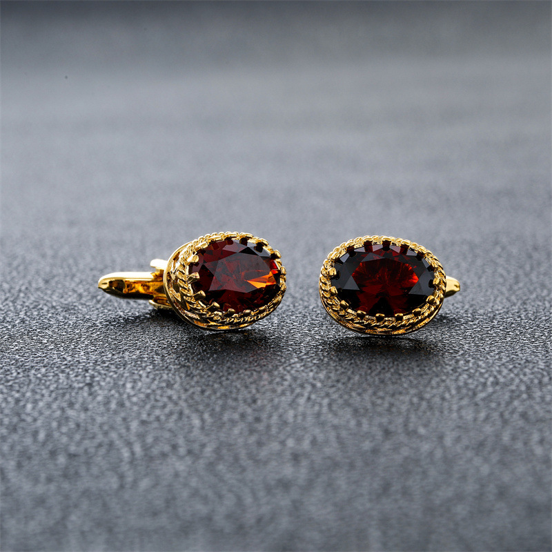 Cross-border luxury best-selling elliptical crystal zirconium cufflinks, French-style men's shirt cuff, Swarovski gemstone cufflinks