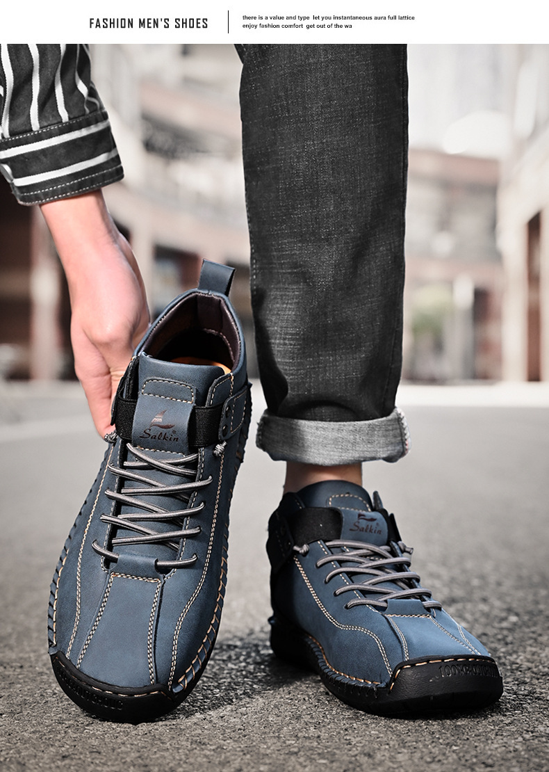 Casual Loafers For Men Handmade Leather Flat Slip-on Driving Shoes_voghion.com