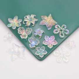 镭射diy饰品亚克力透明炫彩鸢尾百合紫荆花瓣车载发饰耳饰配件