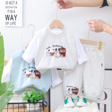 男宝宝秋装套装2025新款儿童春季帅气衣服男童卡通三件套一件代发