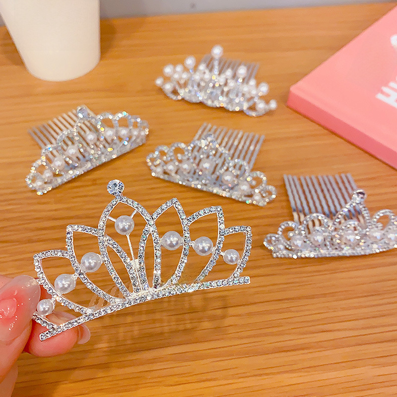 Princess Crown Hair Comb Cute Hair Band Headpiece Queen Crown Water Diamond Insert Hairpin Diamond Style Girl Costume Hair Accessory