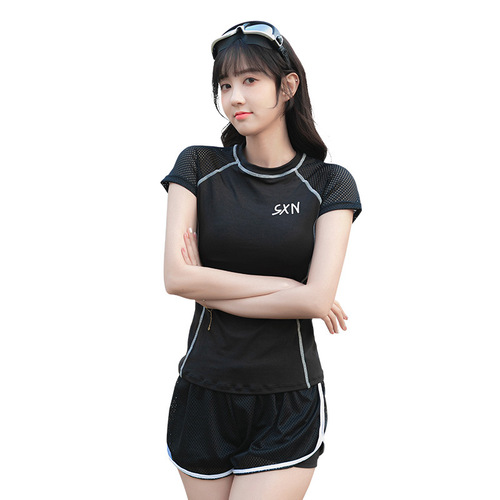 Split women's swimsuit student sports style covers the flesh and looks slim conservative slim high waist two-piece hot spring swimsuit