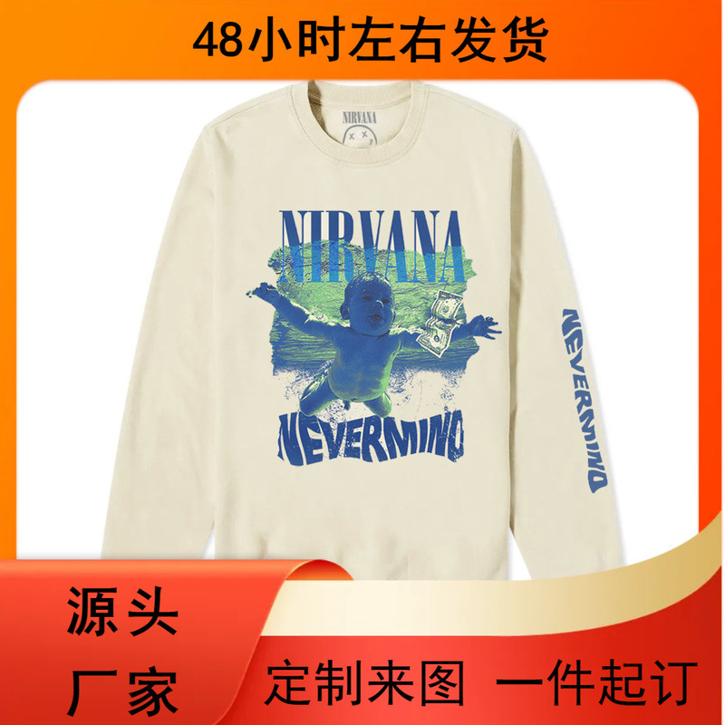 European and American Classic Retro Nirvana Rock Band Cobain Cobain Round Neck Pure Summer Long-Sleeved Sweatshirt