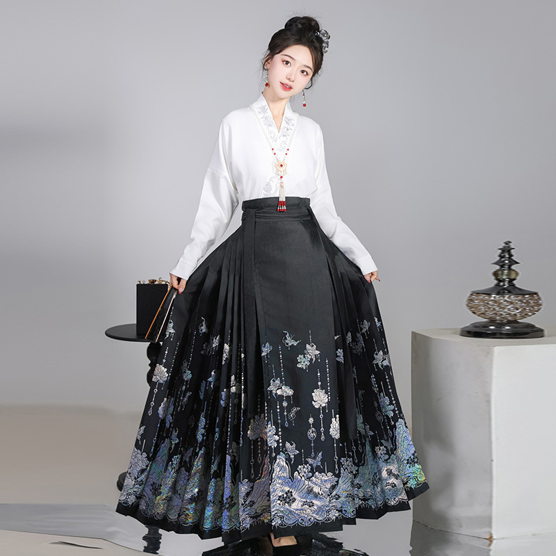 Luozhu Hanfu [Step by Step Flowers] Original Mother of Diane New Chinese Horse-faced Skirt suit Aircraft Sleeve Daily Commute Ming