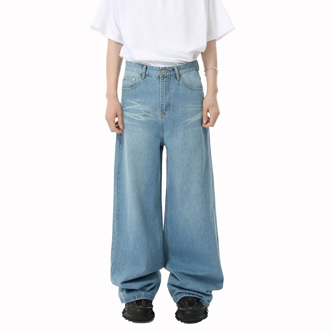 MTLCLOTHES Мужская одежда | корейский стиль вымытый рисунок широкий крой прямые штаны джинсы универсальные