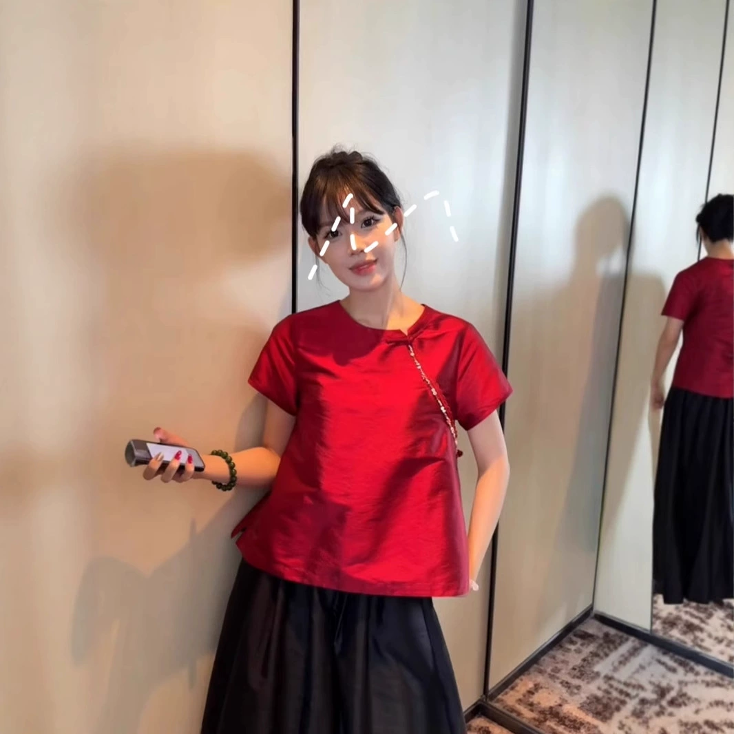 Новый китайский стиль Nanyou, оптовая продажа, двойной шелковый многоцветный простой топ с короткими рукавами и бисером