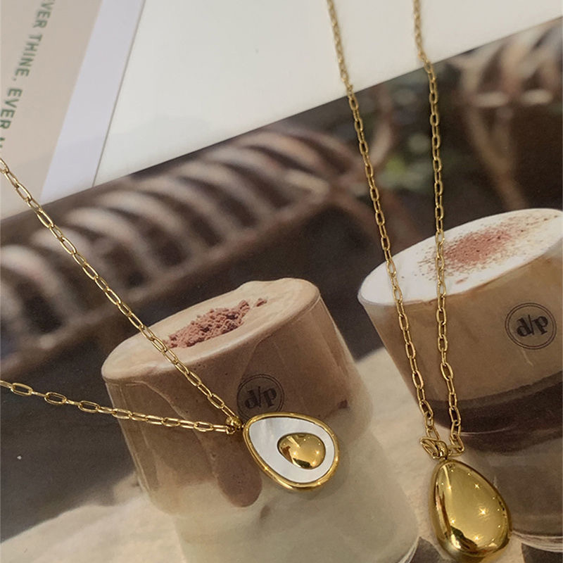 1 Piece Quantity Casual Simple Style Avocado Titanium Steel Plating Inlay Shell Pendant Necklace