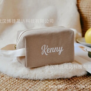 Etsy Personalized Embroidered Portable Corduroy Cosmetic Bag for Travel and Business Travel Portable Wash Storage Cosmetic Bag