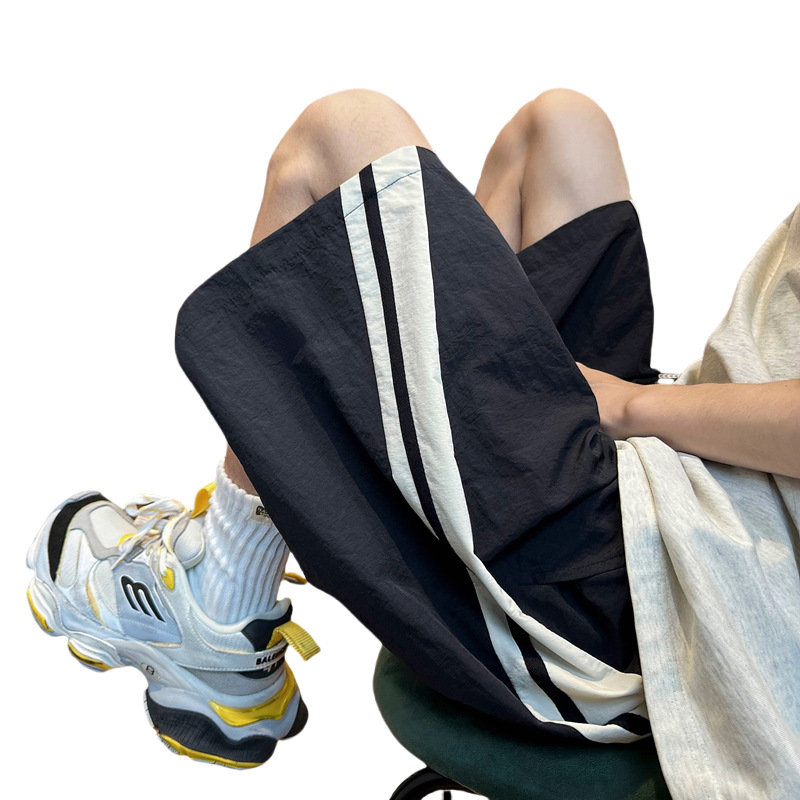 Men's Summer American Style Trendy Brand Sports Striped Loose Versatile Casual Quick-Dry Patchwork Shorts_voghion.com