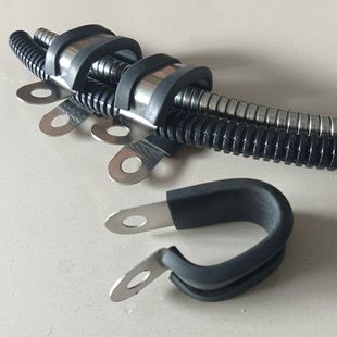 Guangzhou Supplies 2*22 Semi-Glued Double Tube Clamps R-Type Corrugated Pipe Multi-Tube Fixed Stainless Steel Buckles