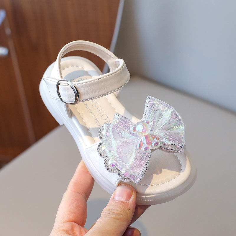 Sandali per ragazze 2024 primavera/estate nuova moda baby water diamond edizione coreana fiocco principessa suola morbida scarpe da ballo_voghion.com