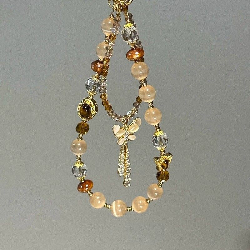 Maillard Imitation Tiger Eye Stone Butterfly Tassel Mobile Phone Chain Niche Exquisite Versatile Bag Pendant Ccd Camera Pendant