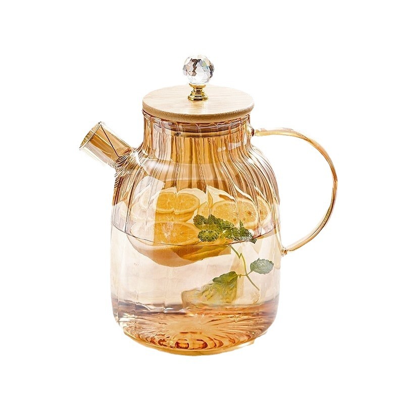 Gran capacidad jugo pote diamante botón vidrio de borosilicato botella de agua fría estufa de cerámica eléctrica calefacción vidrio de grano vertical botella de agua fría