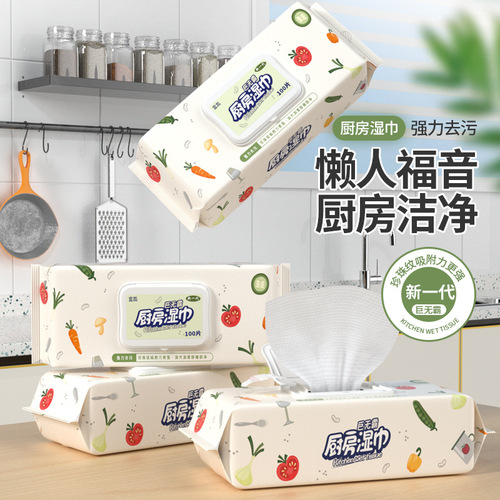 Kitchen Wet Wipes Powerful Oil Stain Removal Extra Thick Disposable Kitchen Special 80 Pads Super Large Pack Cleaning Wet Wipes