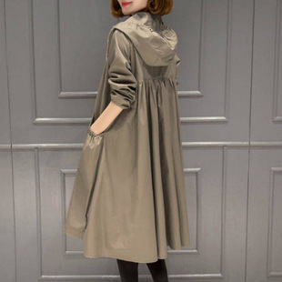 2025 Spring and Autum New Korean Style Fashionable Hooded Jacket Mid-Length Over-The-Knee Loose Slimming Look Pure Color Windbreaker for Women