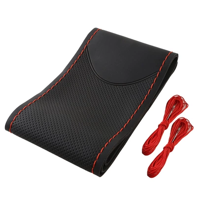 Cross-border tea polyphenol scented summer Steering wheel cover - black-red-line-double-c-embossed-38cm