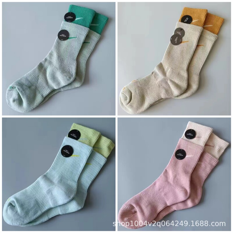 Su Wan Nai Xie Socks, Colorful Patchwork Double-Layer Socks for Men and Women, Mid-Length Towel Bottom Running Sports Socks