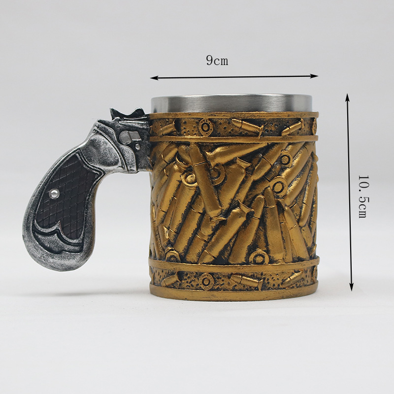 Taza de cerveza en relieve de acero inoxidable de resina creativa americana Taza de calavera punk de personalidad retro