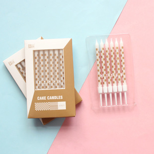 Birthday Candle Checkerboard Printing Children's Cake Decorations Personalized Creative Candle Champagne Gold 6 Pack