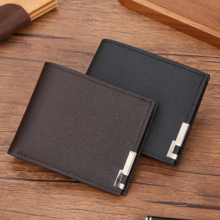 ENDAYCON Men's Short Wallet Korean Style Iron Edge Youth Men's Horizontal Multi-Card Holder Wallet Fashionable Card Bag