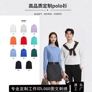 秋冬款定制企业工作服polo衫长袖文化衫均可来图刺绣印字LOGO翻领