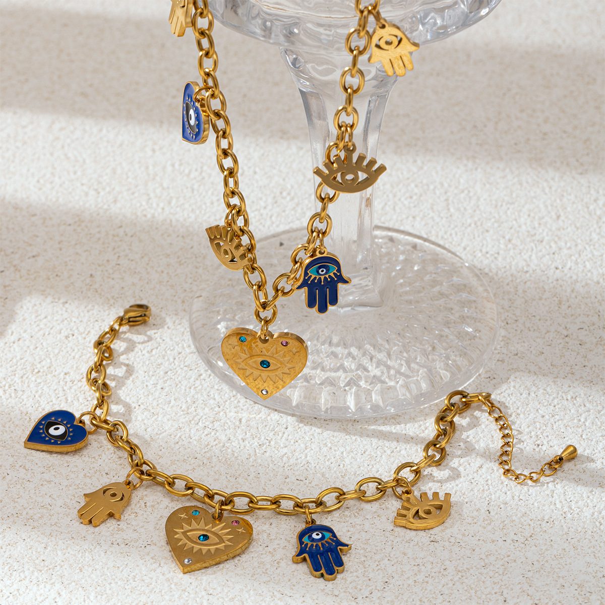 Collar de acero inoxidable de estilo europeo y americano, lujo ligero, nicho de amor, colgante de pulsera, ojo del diablo, mujer no se desvanece image 1