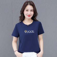 速干t恤女士短袖2025夏季新款爆款女装圆领中年妈妈时尚正肩上衣