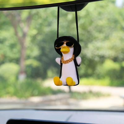 Car Accessories: Car Swing Duck, Car Rearview Mirror Pendant, Car Interior Decoration Little Duck Car Pendant (Car hanging) - black-hat-skinny-duck-gold-chain-sunglasses