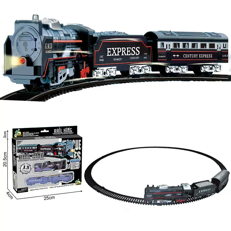2025跨境新款儿童复古电动灯光仿真拼装轨道小火车玩具新年圣诞礼