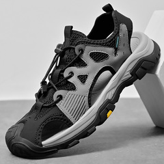 沙灘鞋男2024新款夏季鏤空透氣涼鞋男外出包頭輕便防滑軟底網面鞋