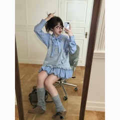 韩系复古格子蝴蝶结系带衬衫裙显瘦花苞裙女背心甜美套装秋季【7