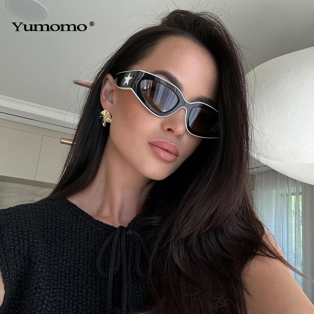 Explosions! Xiaoxiang Sunglasses Cat's Eye Sunglasses Narrow Frame Hot Girl Women's Korean Style Black And White Frame Panda Color Matching