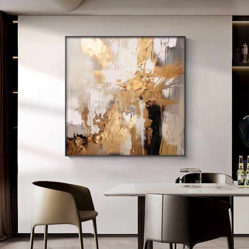 Living Room Decorative Painting Golden Light Luxury Abstract Sofa Background Wall Mural Square Texture Art Stairwell Hanging Painting