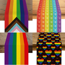 跨境亚马逊temu新款彩虹色亚麻桌旗聚会装饰餐厅桌布桌垫茶旗台布