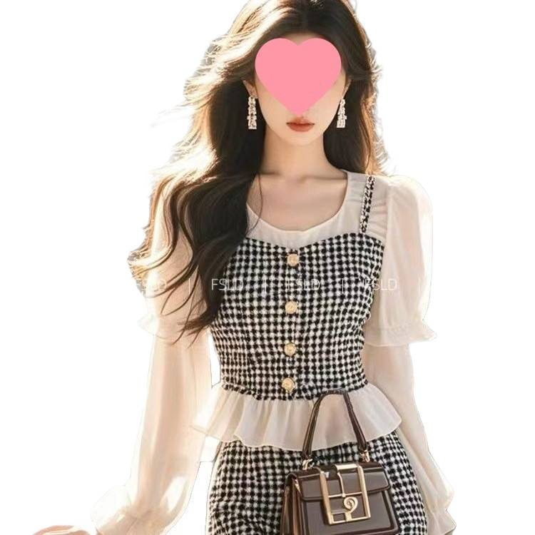 减龄一整套穿搭今年流行的格纹连衣裙子套装秋装女2025年新款时尚|undefined