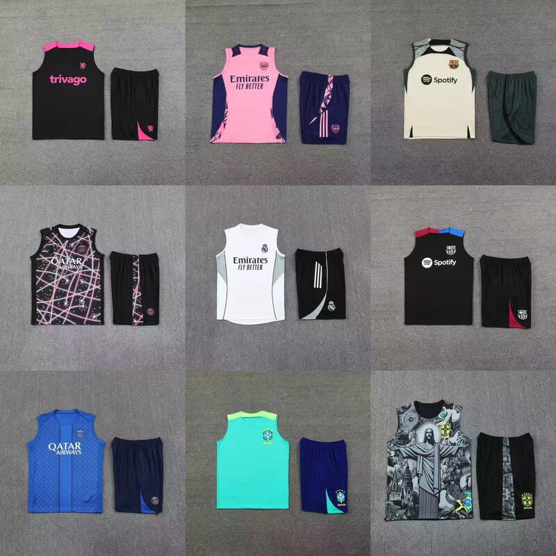 Wholesale Football Vest Training Uniforms Barcelona Arsenal Chelsea Real Madrid Brazil Training Jersey Set