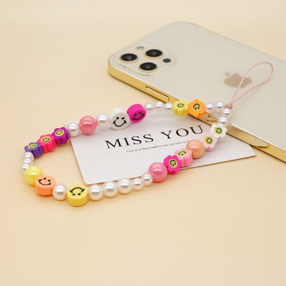 simple fashion smiley face imitation pearl mobile phone chainpicture3