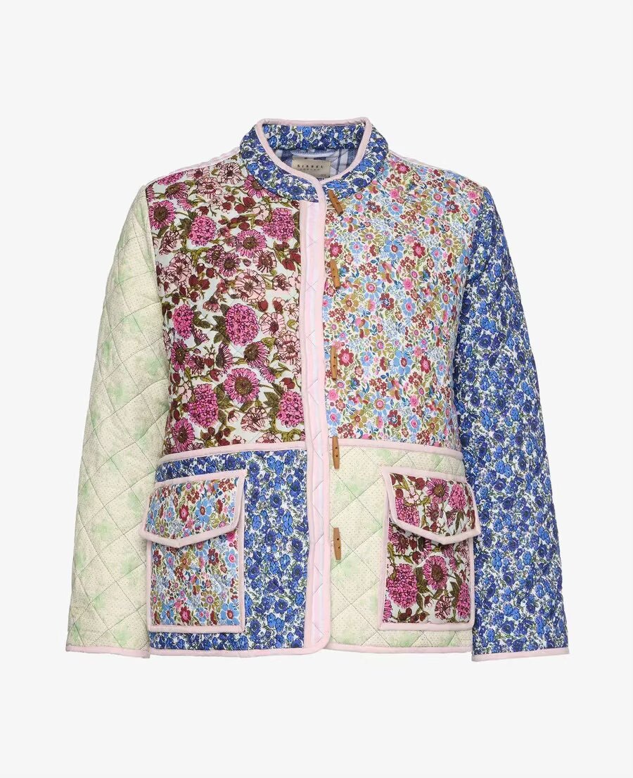 2024 Winter New Women's Stand up Collar Printed Quilted Loose Casual Splicing Cotton Coat for Women_voghion.com