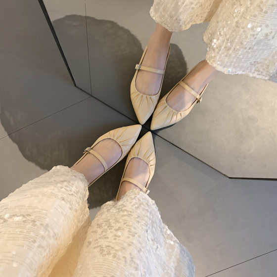 Women's 2025 Spring New French Pointed Toe Shallow Mouth Mary Jane Shoes with Skirt Evening Shoes