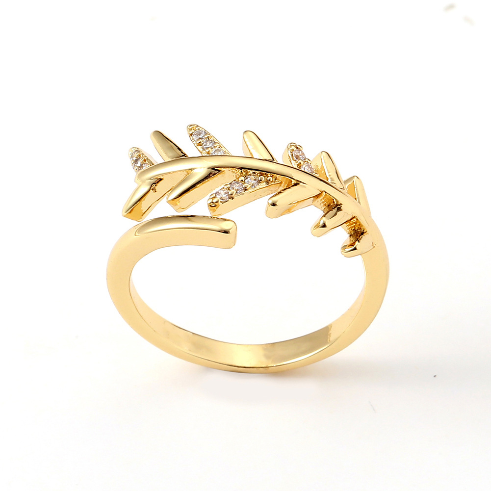 New Women's Hand Jewelry Geometric Leaf Open Copper Tail Ring Female display picture 2